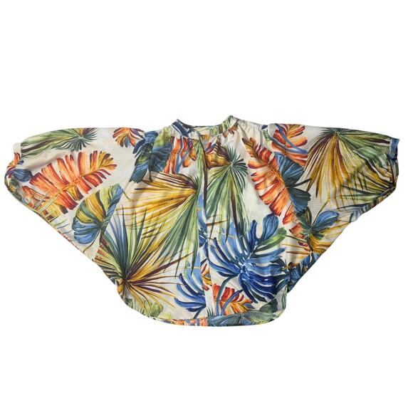 Chicos Palm Print Top Womens 1 Medium Resort Vacation Tropical Relaxed Billowy - Picture 3 of 11